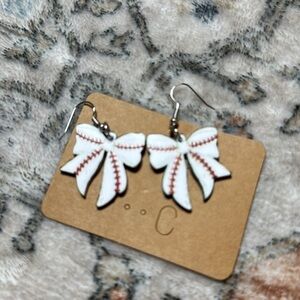 Elegant White and Red Baseball Earrings